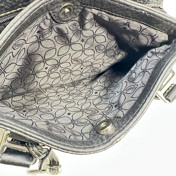 Vintage Fossil Black Pebbled Leather Handbag Satchel Purse - Picture 9 of 15